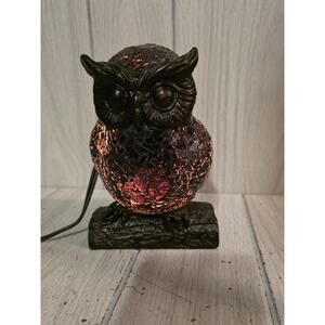 Vtg Tiffany Style Glass Owl Nightlight Mosaic Stained Crackle Table Lamp Decor